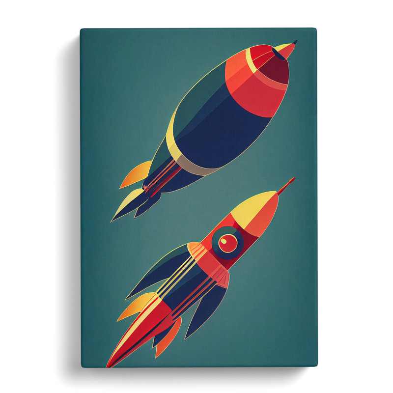 Retro Spaceship Rockets - Wrapped Canvas, 50cm H x 35cm W x 3cm D