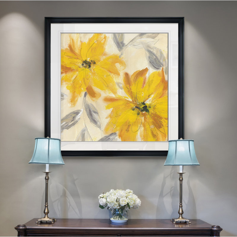 Joie florale - Peinture, H 28 po x l 28 po, Impression encadrée, Noir