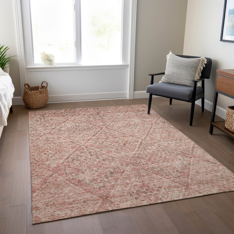 Red Diamond Pattern Washable Synthetic Rectangular Rug 3' x 5'