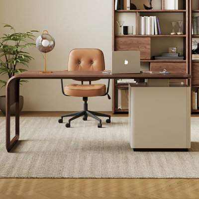 Bureaux rectangulaires en bois massif brun noyer + blanc