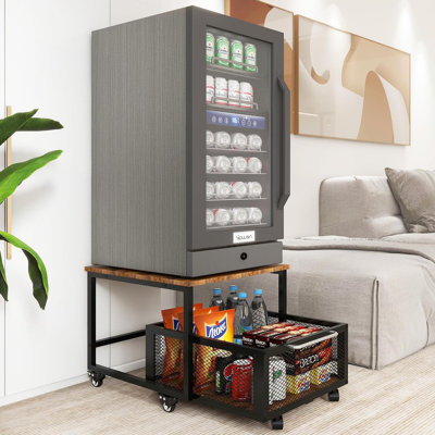 17 Storeys Aaniyah ‎23.6"D x 19.7"W x 16.9"H Mini Fridge Stand with Drawer Basket Small Refrigerator Stand Home Kitchen Appliance Storage