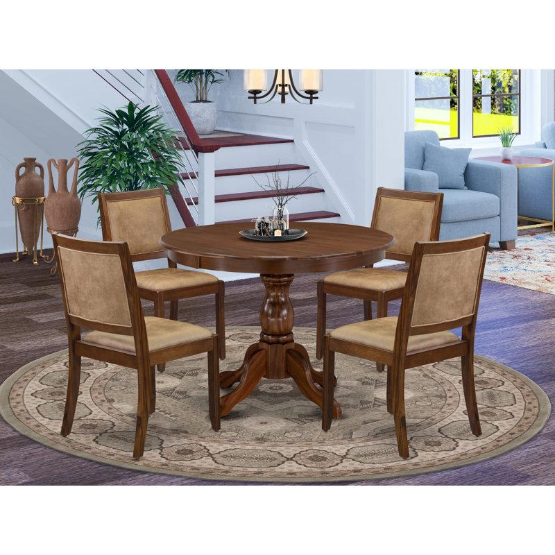 5-pc Table set consists of a Round Table and 4 Texture Polyester stackable Chair - (Finish Option)., Antique Walnut