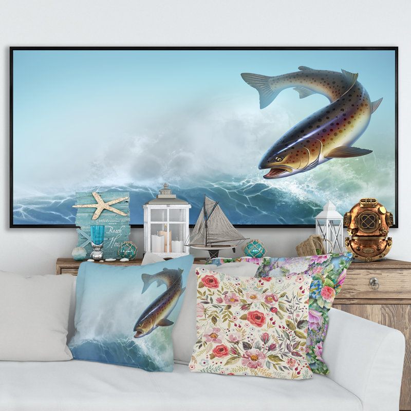 «Rainbow Trout Fish», art mural sur toile nautique et côtier, L 36 po x H 24 po, Cadre noir