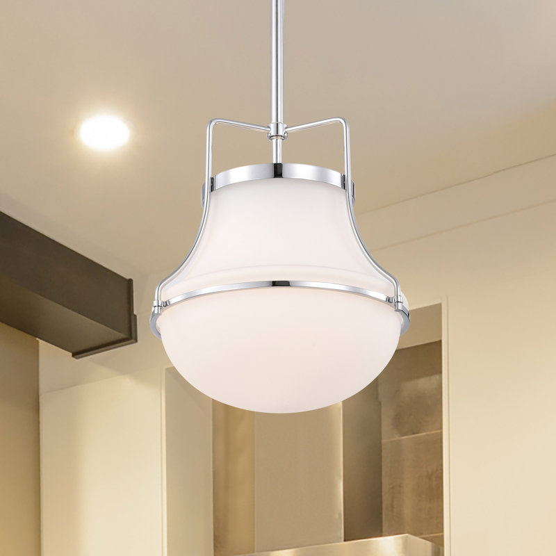 Luminaire suspendu 1 lumière Bashaw, H 50 po x l 10,38 po x P 10,38 po, Nickel poli