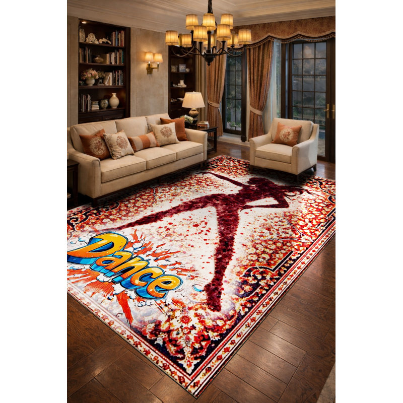 Tapis vert tissé à motif floral lavable Mosso, 2'4" x 3'11"