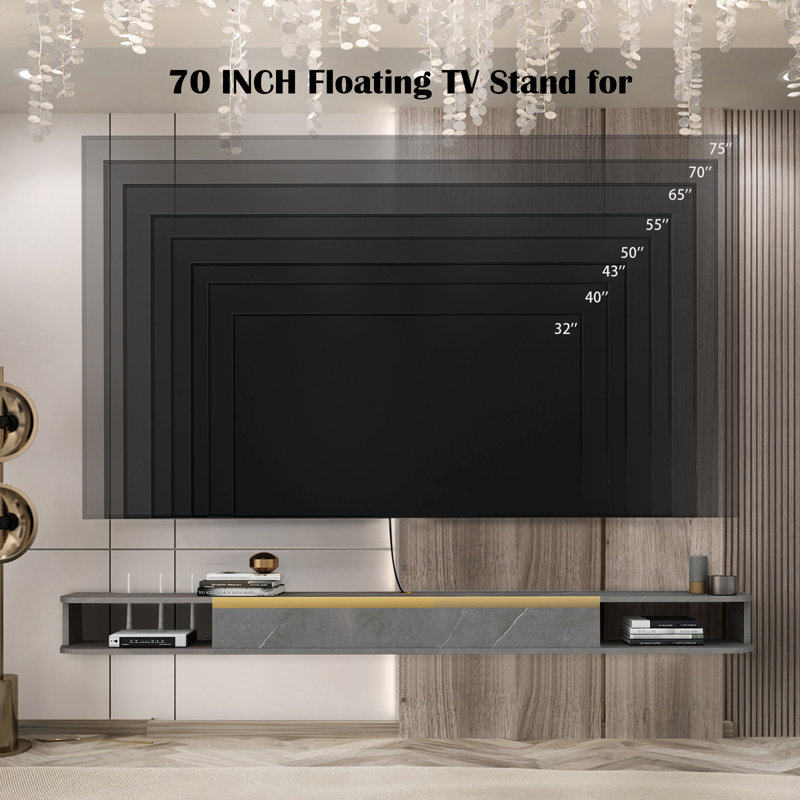 Unfinished Floating TV Stand for TVs up to 75", Dark Gray
