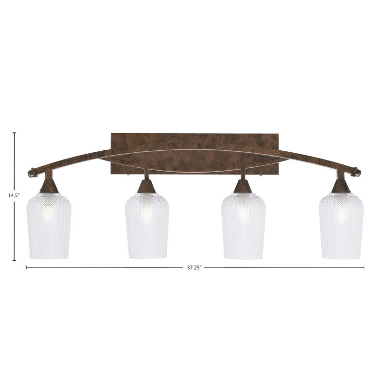 Bow 4 Light Bath Bar, Bronze Finish, 5" Clear Textured Glass, White, Bronze