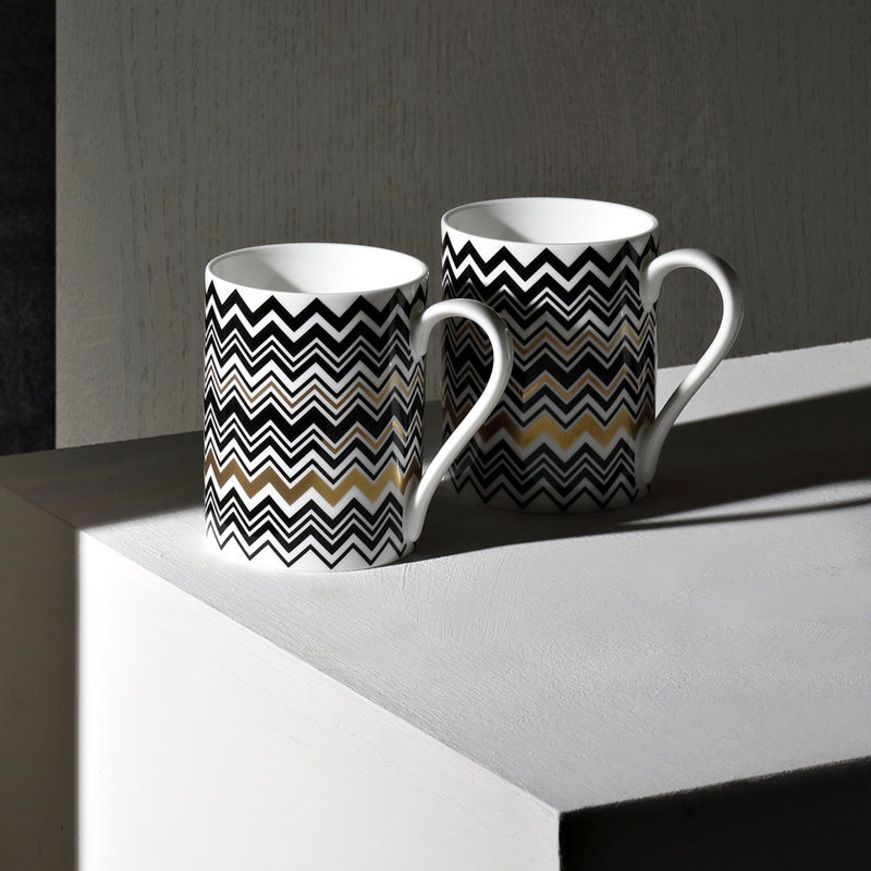 Missoni Mug Cup ZIG ZAG In Luxury Box Gold Diam. 3", H 3.9", Cap. 12.5 Oz