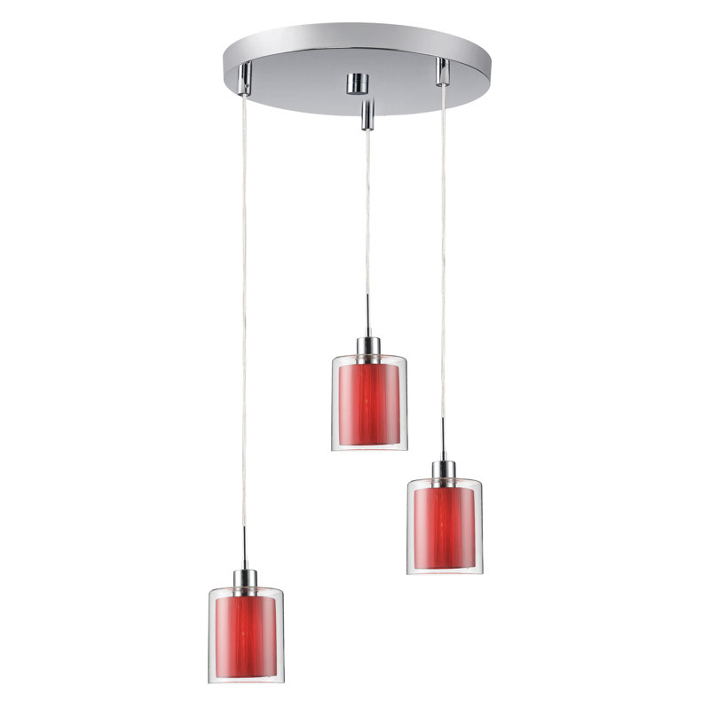 Suspension cylindrique en grappe 3 lumières Pittsfield, Chrome, Blanc cassé