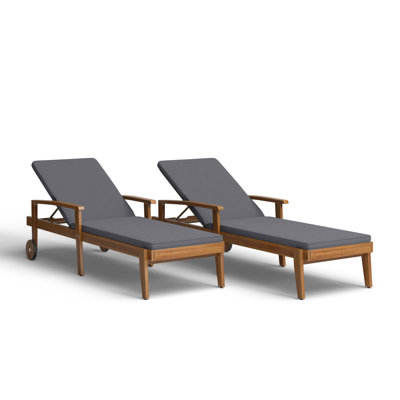 Saeon 78.75" Long Reclining Acacia Single Chaise with Cushions