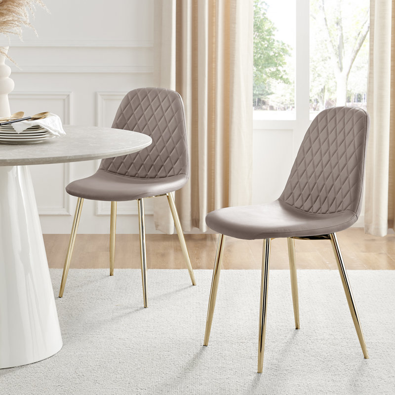Corova Faux Leather Modern Dining Chairs with Metal Tapered Legs & Diamond Stitching, Cappuccino, Gold