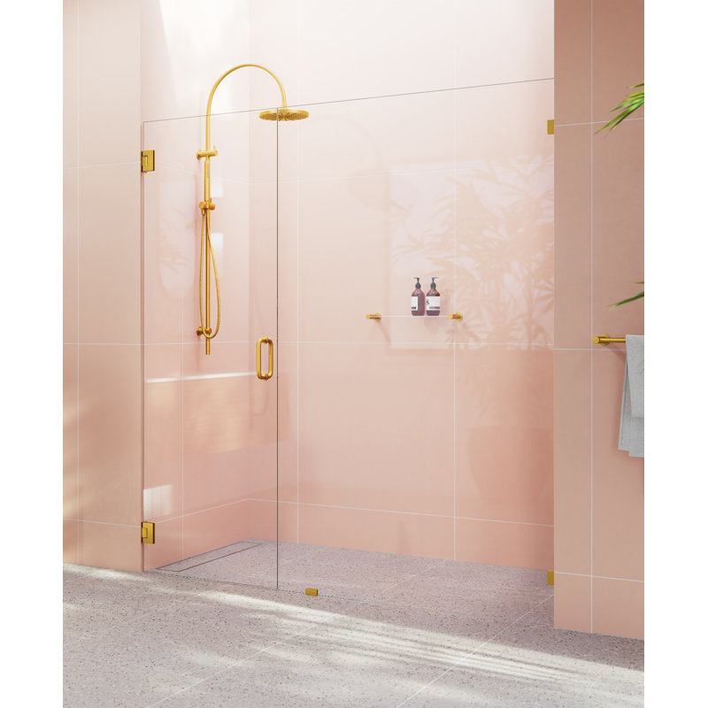 Illume 69.25 in. x 78 in. Fully Frameless Wall Hinge Shower Door, Satin Brass