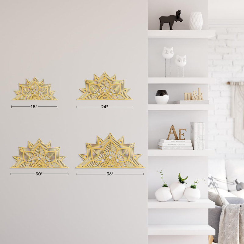 Décoration murale en métal fleur abstraite moderne minimaliste, H 18,36 po x l 36 po x P 0,05 po, Doré