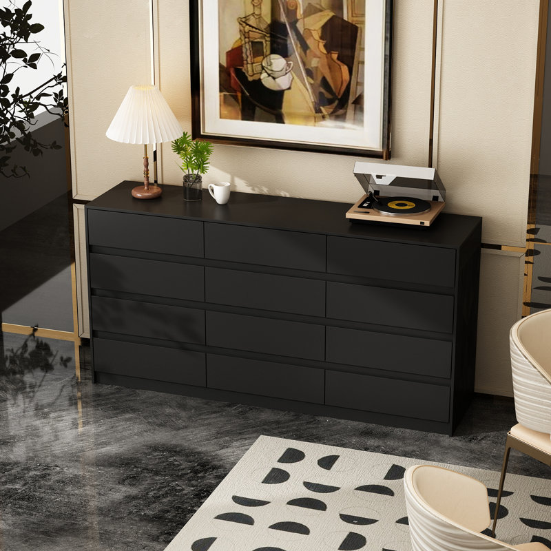 Commode 12 tiroirs Modern, Noir