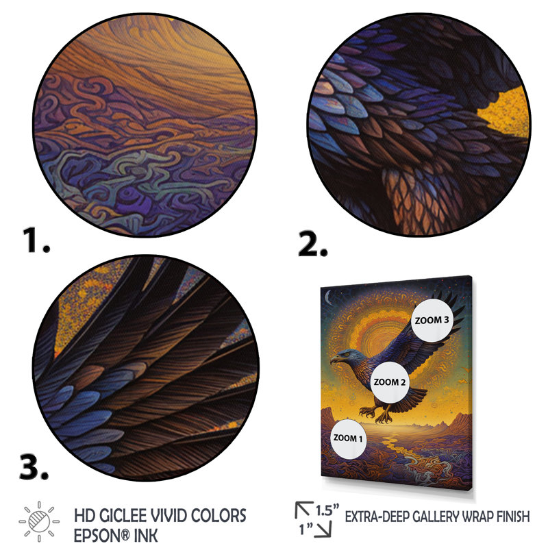 Aigle majestueux mystique au coucher du soleil I - impression, H 44 po x l 34 po x P 1,5 po, Cadre flottant noir