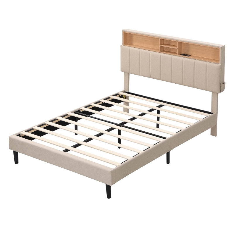 Isenberg Vella Upholstered Bookcase Platform Bed, Full, Beige
