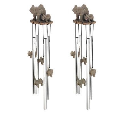 Gift Set ICE ARMOR 23" Long Elephant Family Round Top Wind Chime Figurine Statue Sculpture Ornament Decoration Home/Room/Garden Decor for Housewarming, Holidays, Christmas Special