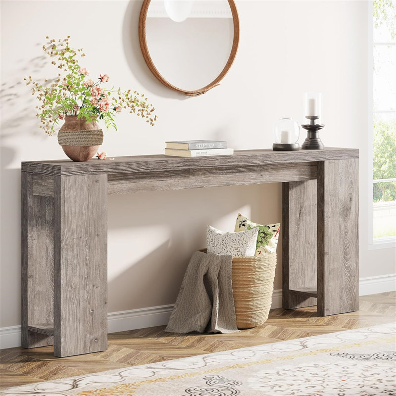 70.9" Extra Long Farmhouse Console Table, Narrow Wood Sofa Table Behind Couch, Rustic Grey Entryway Accent Table With Storage For Living Room, Hallway, Foyer