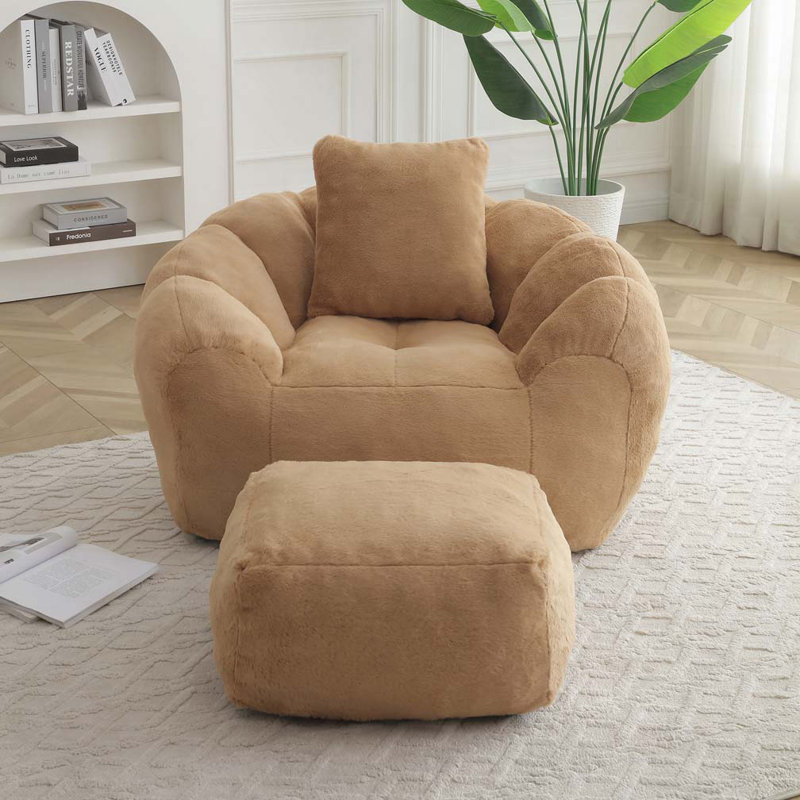 Fauteuil à billes en fausse fourrure, Fausse fourrure kaki