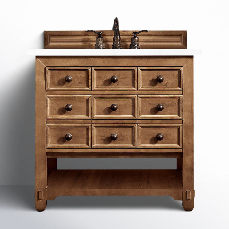 Malibu 36'' W Single Vanity, White Zeus, Widespread, Amber Birch