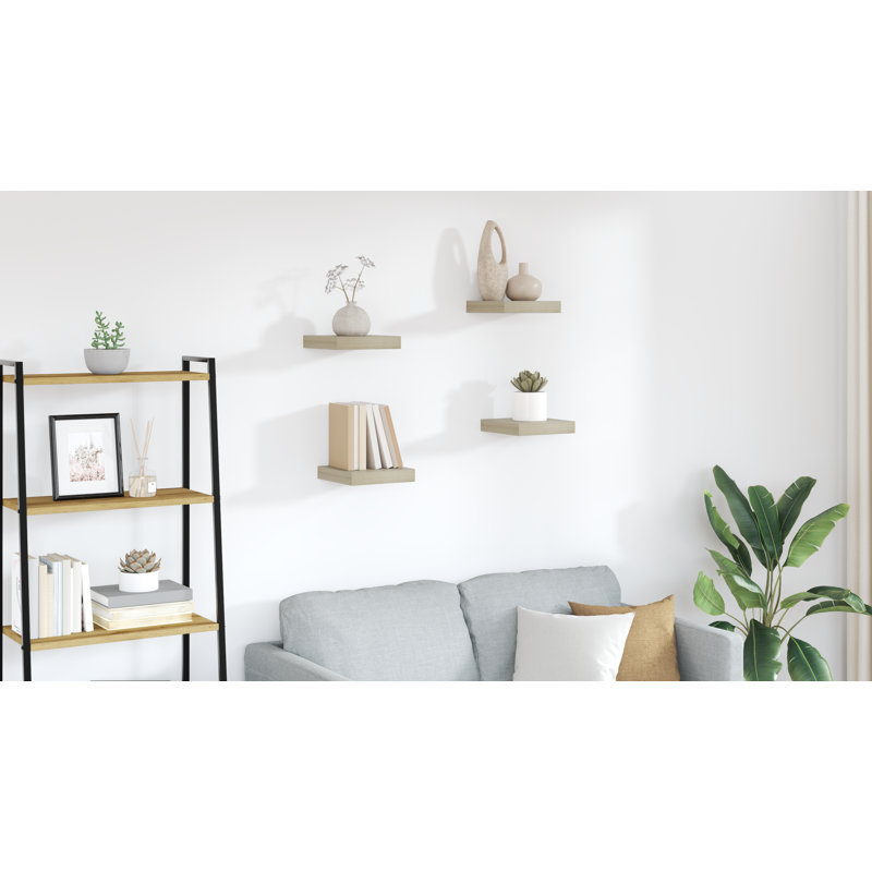 Ensemble de 4 tablettes murales pour cadres photo, H 1,5 po x l 9,1 po x P 9,3 po, Chêne
