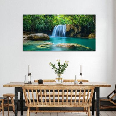 Art mural de cascade, art mural de paysage naturel pour le salon, images de cascade pour la peinture de paysage mural, décoration murale de photos de la nature pour le bureau de la chambre à coucher, peinture murale sur toile cascade prête à être suspendue 12 po x 24 po