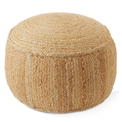 Braided Jute Pouf Ottoman Footrest, 22" W x 22" D x 14" H Round, Boho Foot Stool