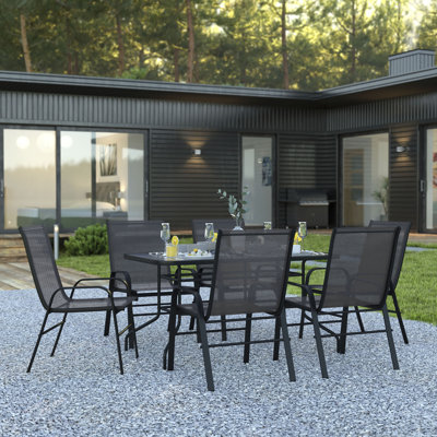 Elgin Patio Dining Set with Glass Table and Flex Stack Chairs