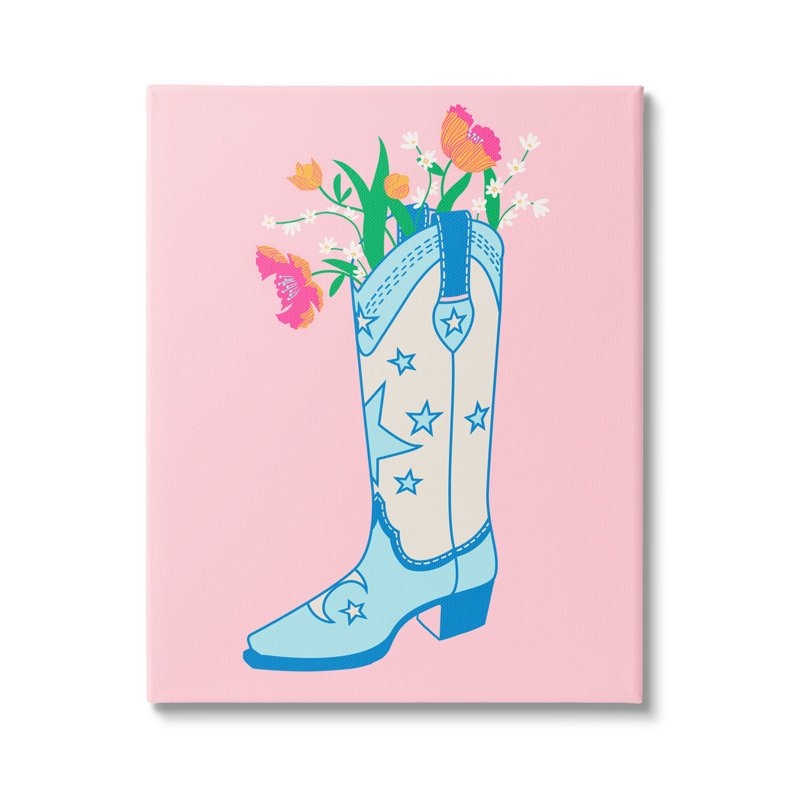 «Pink Floral Cowgirl», art mural sur toile par Grace Popp, H 20 po x l 16 po x P 1,5 po