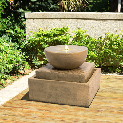 Teamson Home 40.5 cm 2-Tier Geometric LED Outdoor Water Fountain, Natural Stone