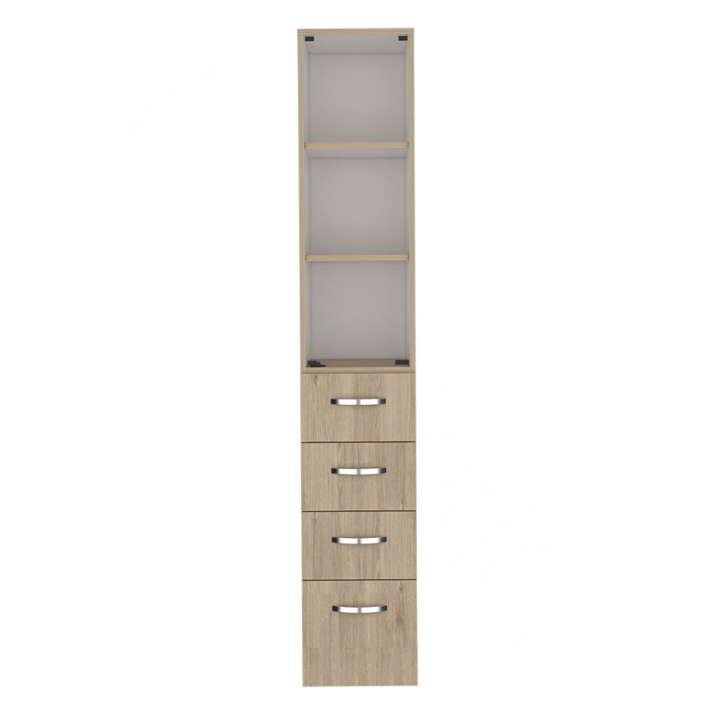 Armoire à linge Vanguard, trois tablettes, quatre tiroirs - pin clair / blanc