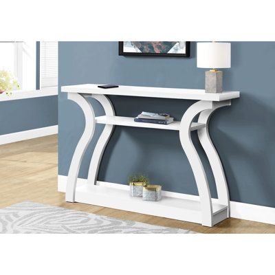 Table d'entrée contemporaine en stratifié blanc - Console à trois avec un design incurvé pour le salon, la chambre à coucher, le couloir, l'entrée moderne et élégante, la chambre à coucher spacieuse et fraîche