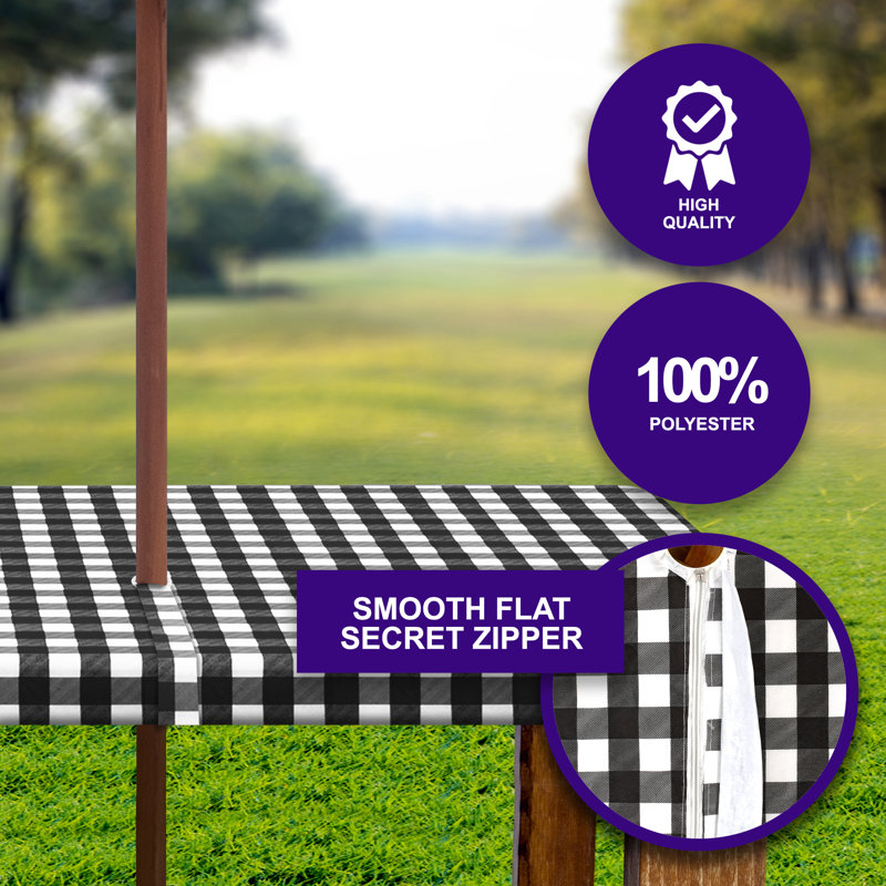 Jeveah Vinyl Picnic Fited 3 Pcs Tableclth With Umbrella Hole Rectangle 30X72 Red, Black, 72" x 30"