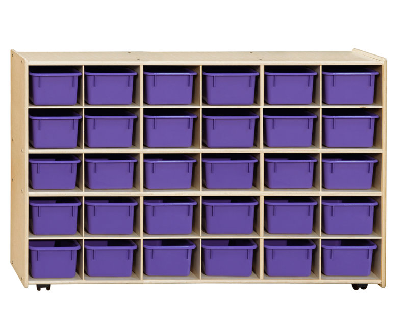 Kids 30-Cubby Birch Storage Unit with Purple Trays