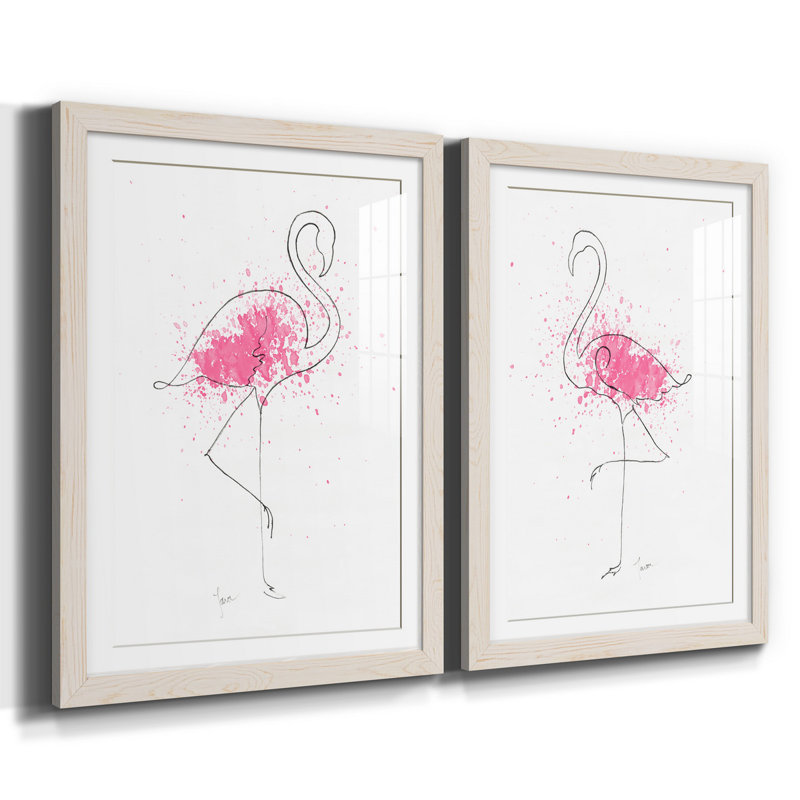 Flamingo Splash I - ensemble de 2 reproductions d'art, H 24 po x l 36 po x P 1,5 po, Papier encadré blanc, Blanc