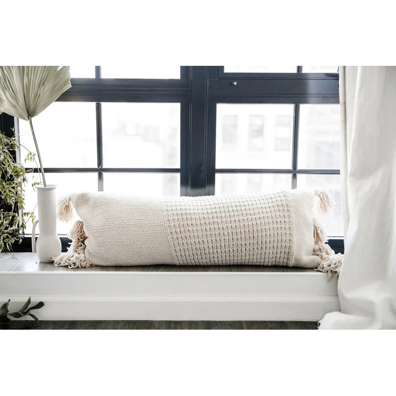 Braided Pom Lumbar Pillow Cover & Insert, Sahara Tan