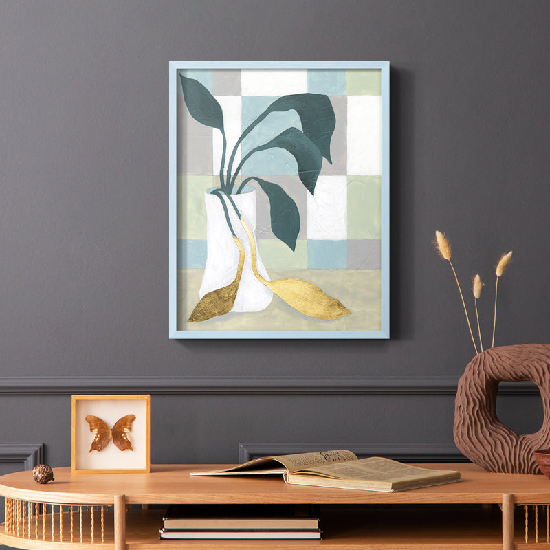 «Plant Vased II», reproduction encadrée - bois massif, Bleu, H 10 po x l 8 po