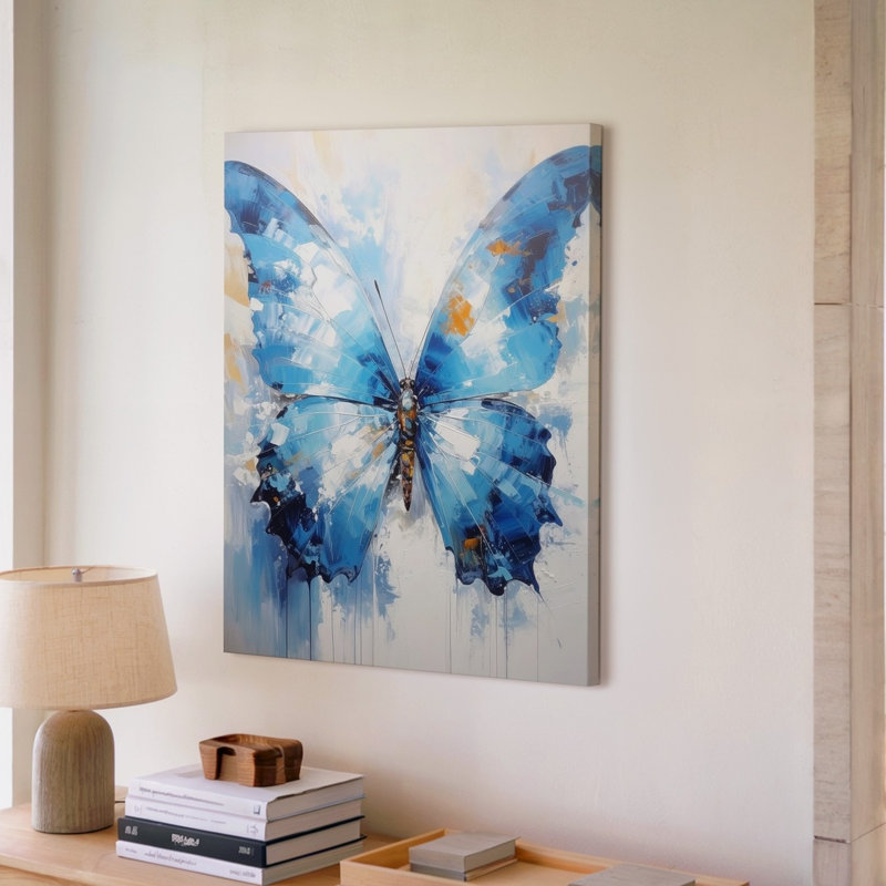Un seul grand papillon peint dans un style d'aquarelle abstraite en vrac principalement sur toile, de qualité supérieure, prêt à accrocher moderne