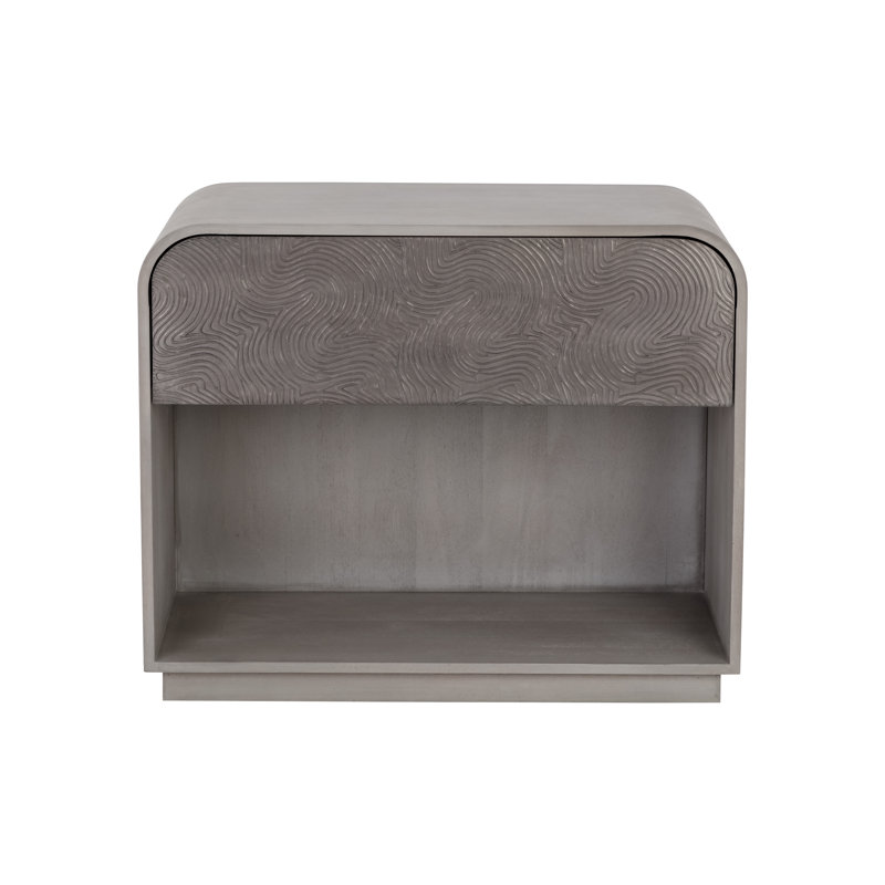 Gray Mango Wood Mid-Century Modern Nightstand with Drawer
