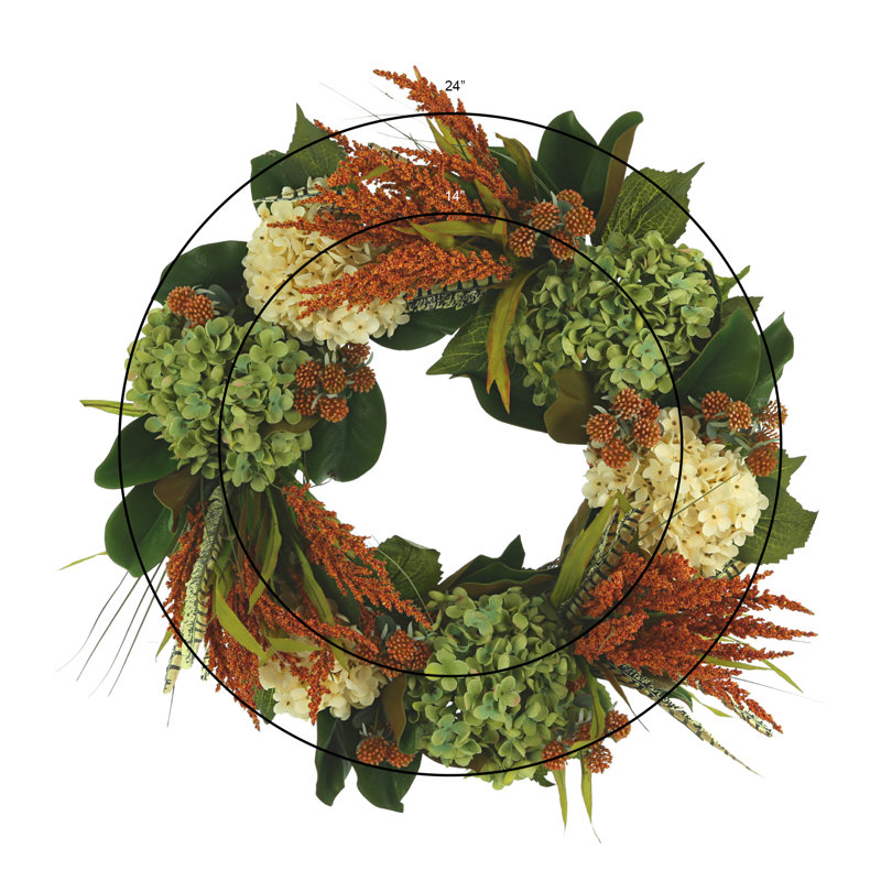 24" Fall Wreath with Hydrangeas and Heather