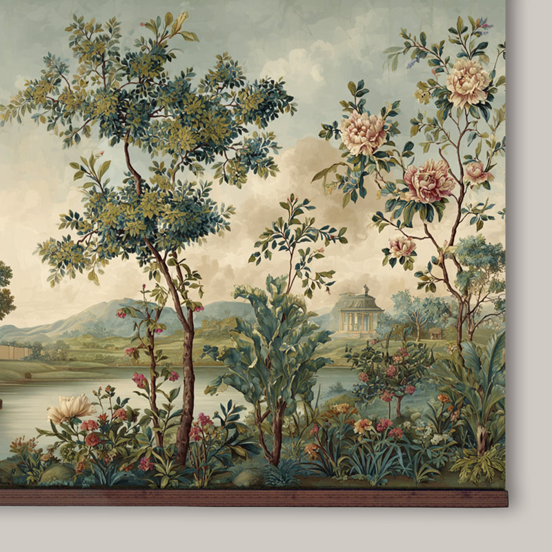 Tapisserie murale rétro avec botanique, H 32 po x l 48 po 