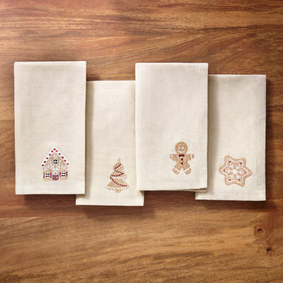 Lilagrace Gingerbread Holiday Bliss Embroidered Cotton Napkins