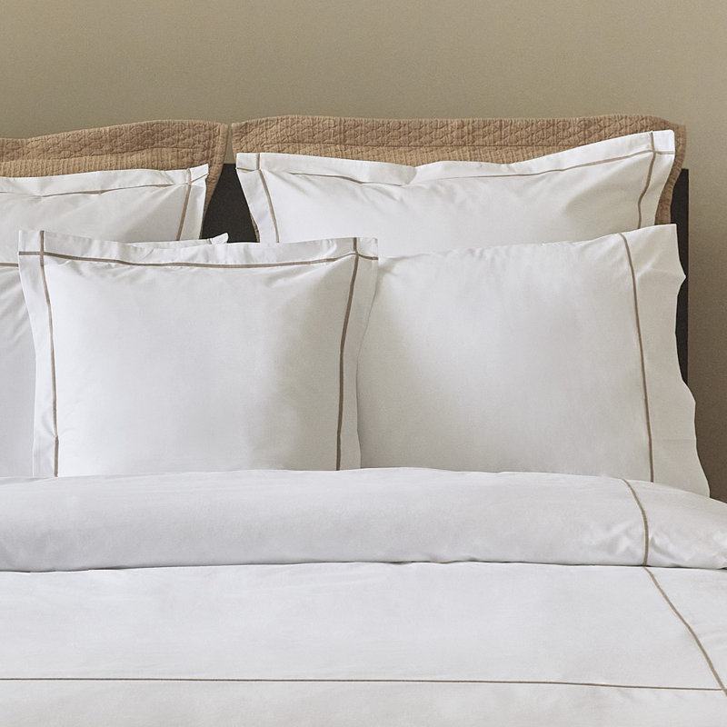 Classic Hotel Pillow Case, King, White/Taupe