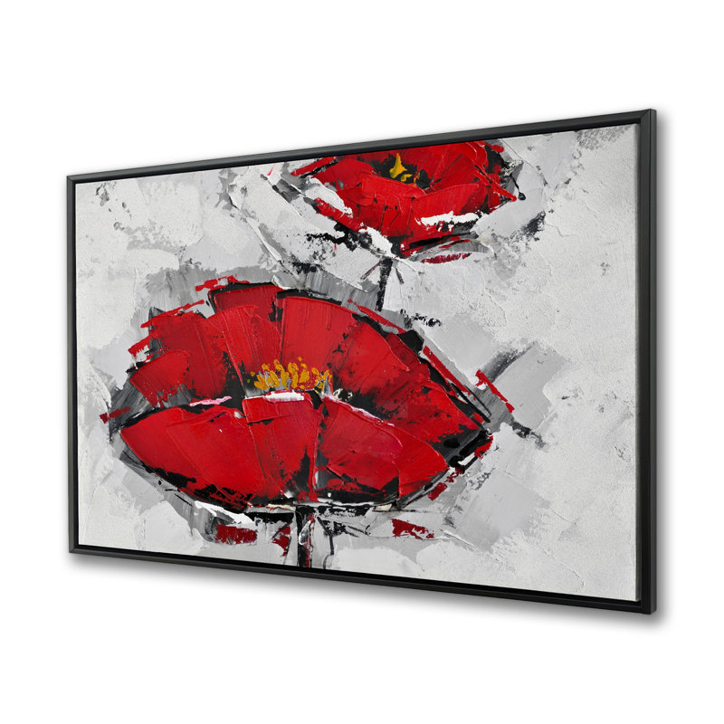 Art texturé sur toile, coquelicots rouges texturés