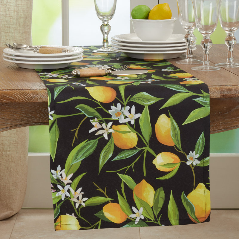 Lemon Design Black Polyester Outdoor Table Runner