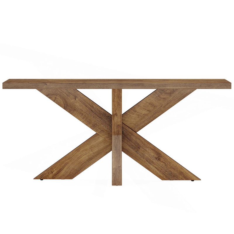 70.9" Long Farmhouse Console Table With Geometric Wooden Base For Living Room