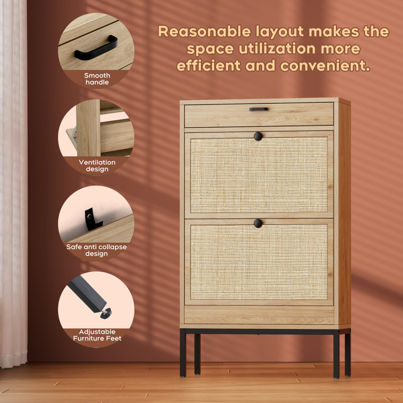 Latitude Run® Boho Natural Rattan Shoe Storage Cabinet & Reviews | Wayfair