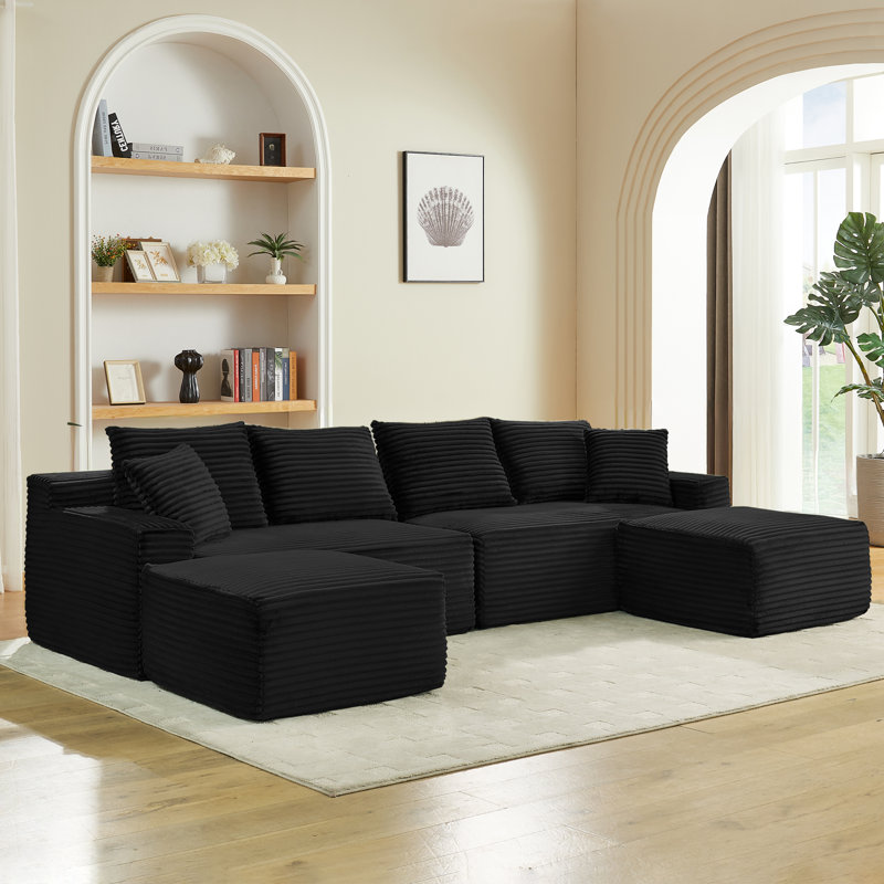 Boneless 115" Wide Modular Corduroy Sectional No Assembly, Black