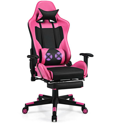 PU Leather Gaming Chair with USB Massage Lumbar Pillow