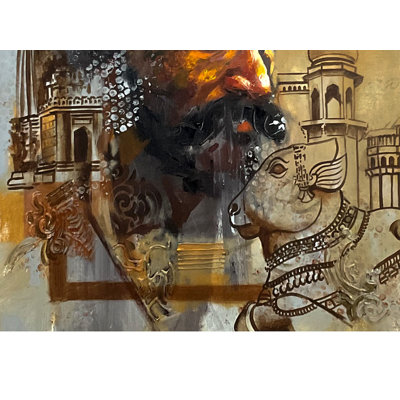 Sacred Sadhu With Nandi | Mk Goyal | Mix Media On Canvas